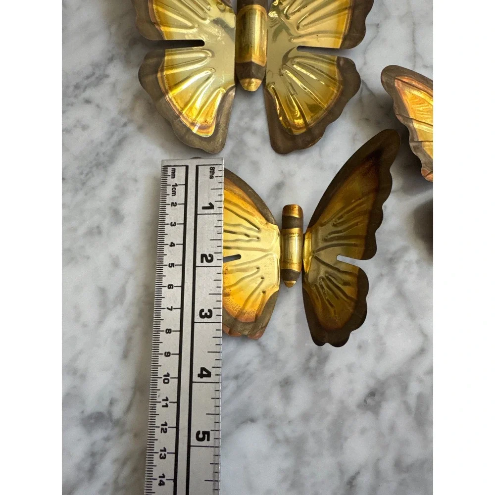 Vintage Brass Butterfly Wall Hanging Set of 3 Mid Century Modern Gold Metal Art